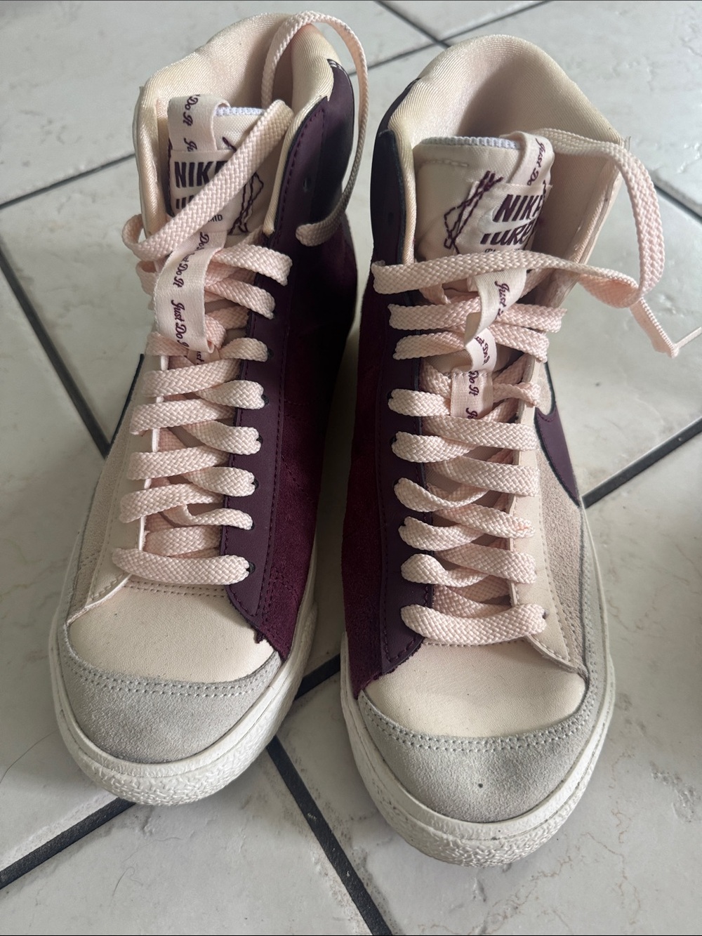 Nike Women's High-Top Sneakers in Cream and Burgundy